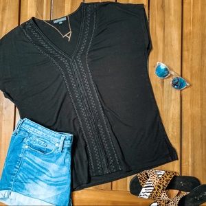 Medium Black V-neck Shirt with embroidered detail